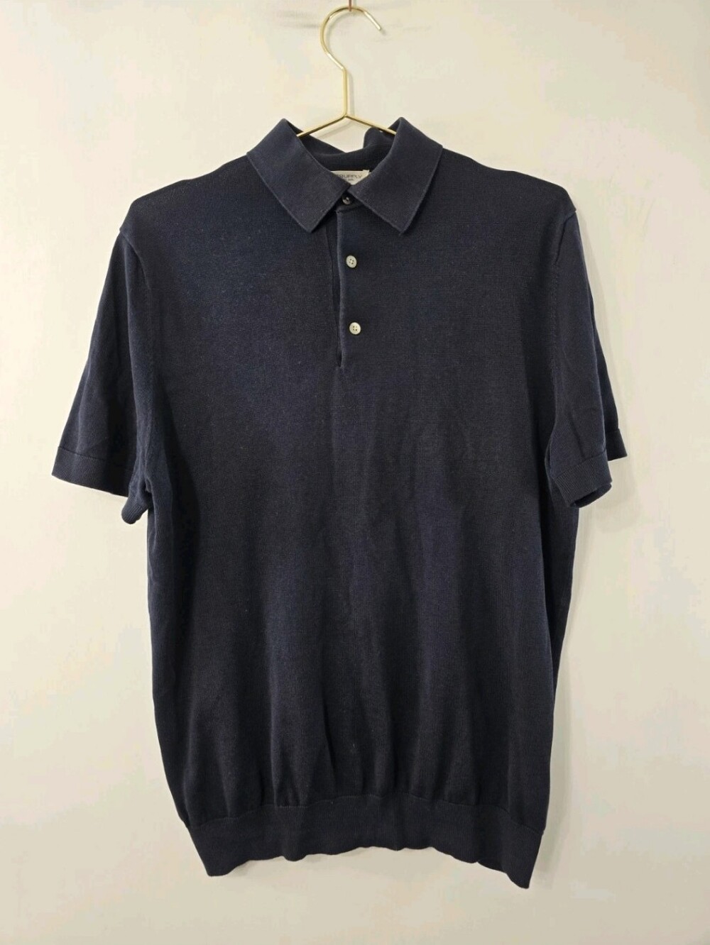 SuitSupply Silk Cotton Short Sleeve Knit Polo Shirt Sweater Navy Blue Size M